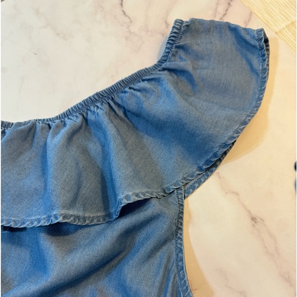 One Shoulder Ruffled Denim Top - Picture 3 of 8